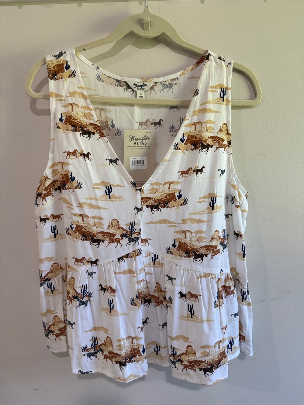 Wrangler White Western Horse Print Sleeveless Tank